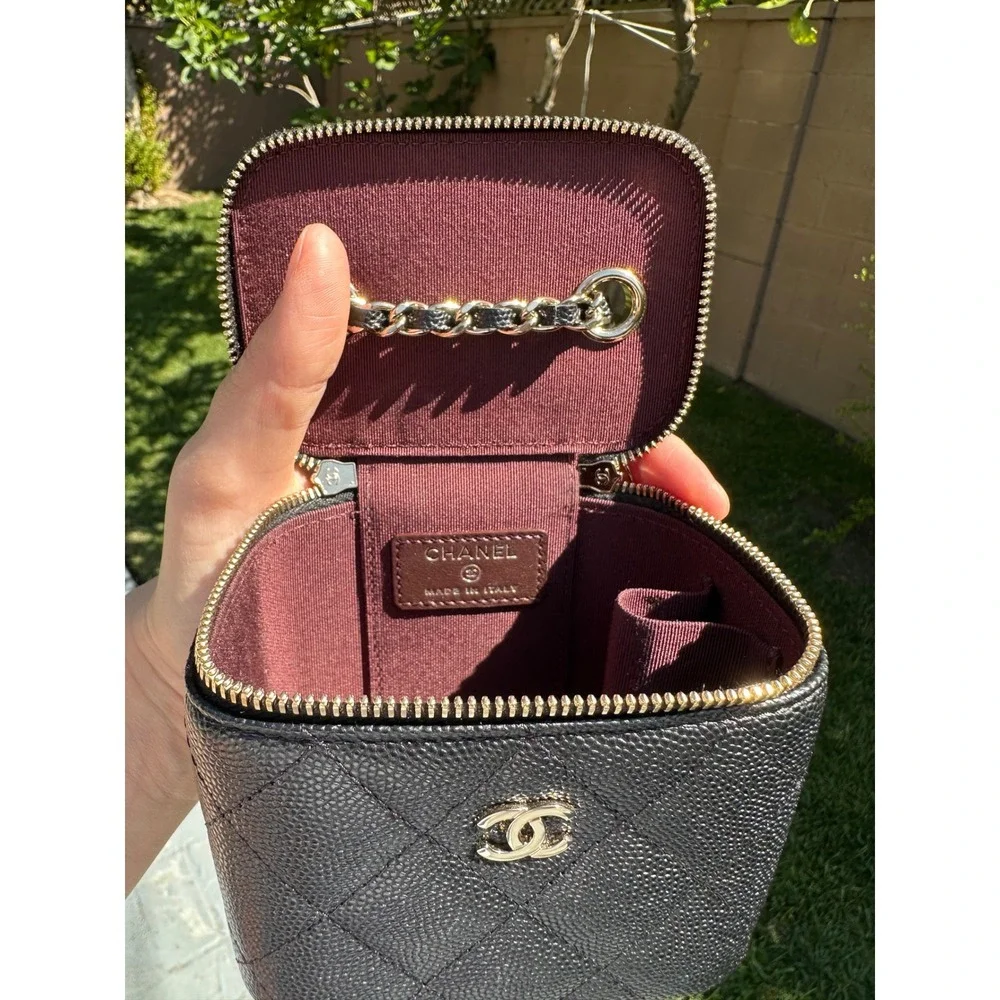 Chanel Mini Vanity Case Black Quilted Caviar Gold Hardware 31097251 Full Set